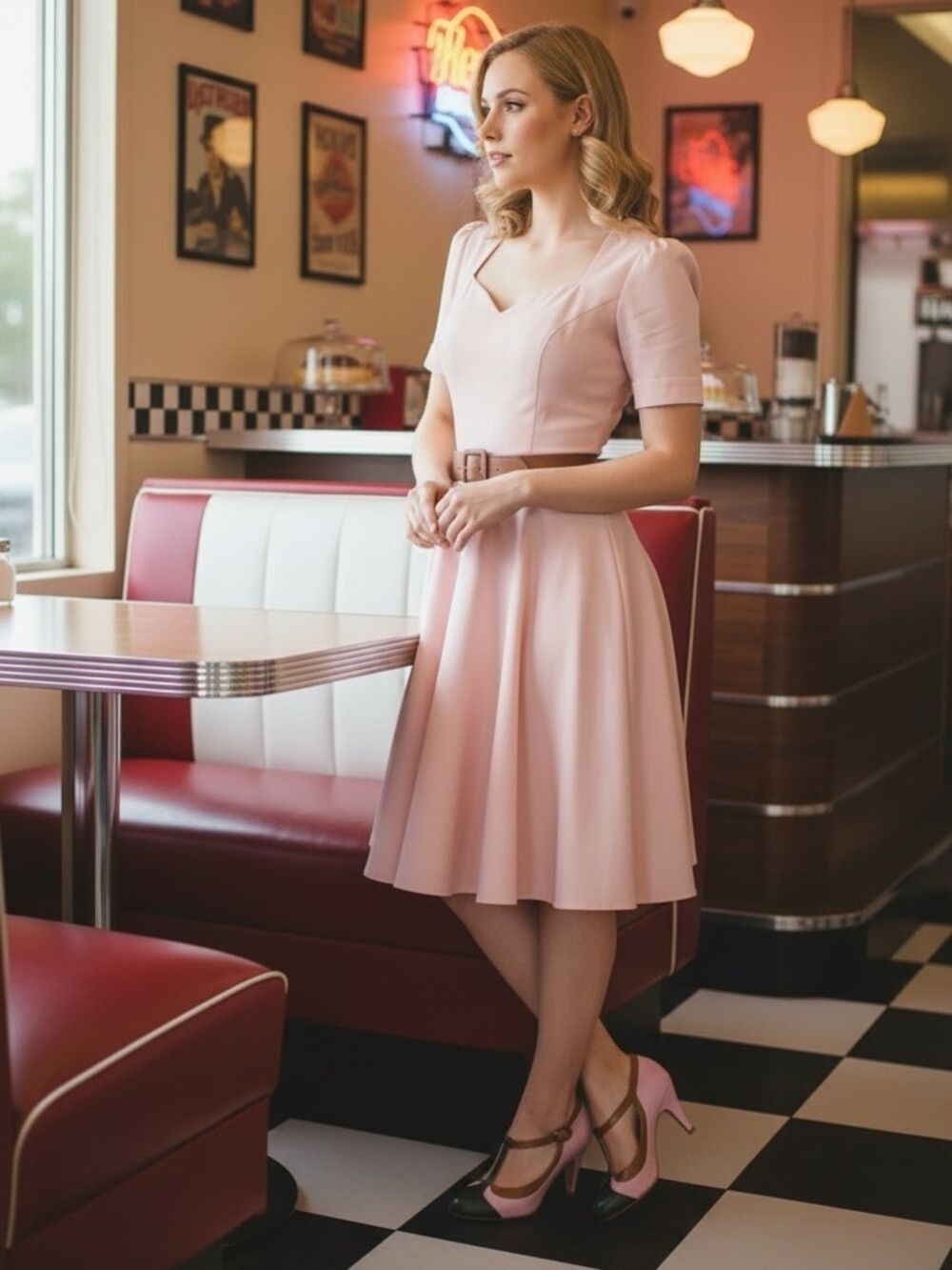 Pinup Couture Peach-03 Pink T-Strap Retro Pumps Heels Size 8 NWB - Picture 6 of 9